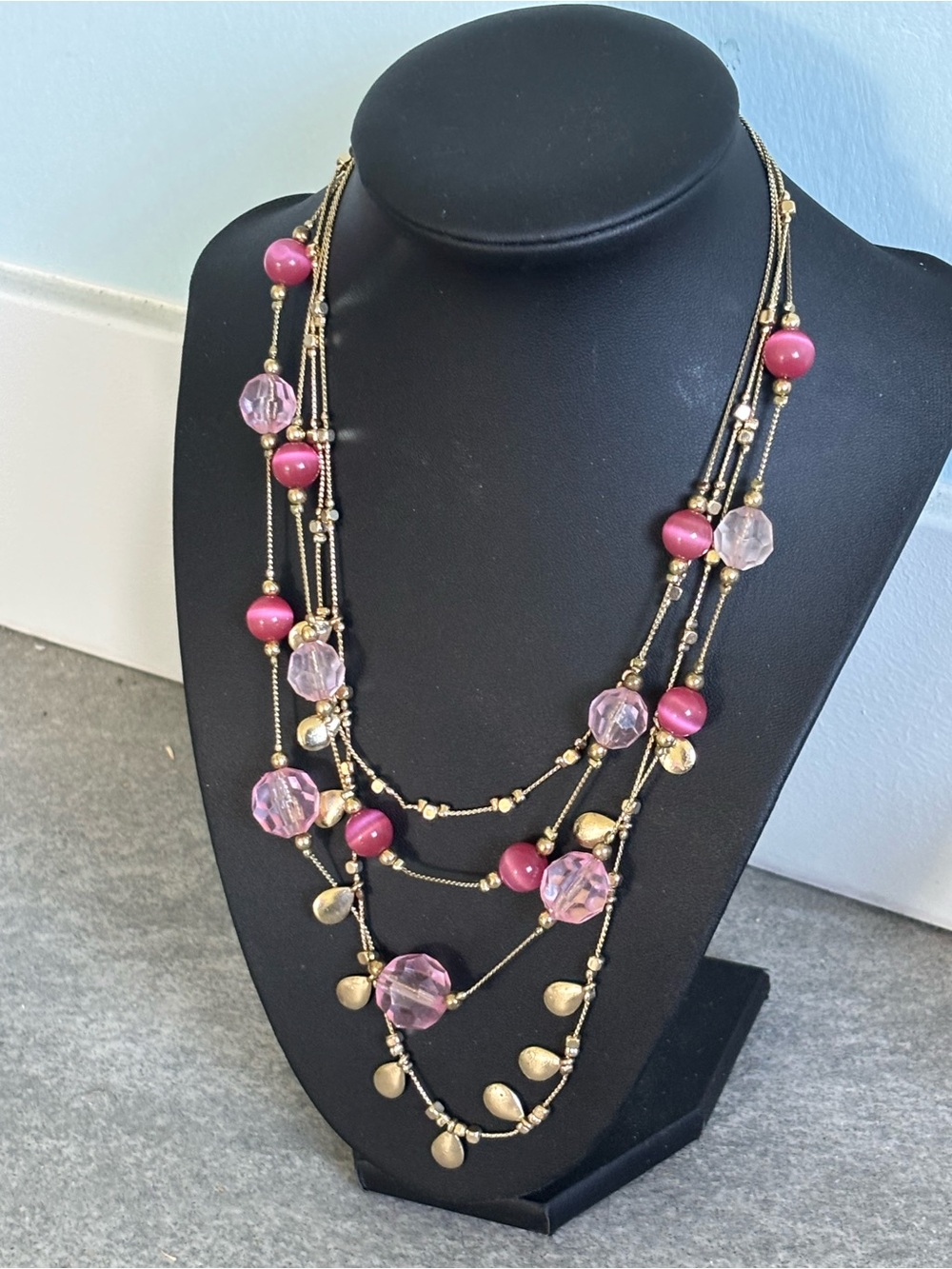 Layered Pink and Gold Multi-Strand Women's Necklace